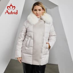 Astrid Women's Jacket Winter 2023 Plus Size Down Jackets Big Fur Collar Hooded Stitching Thickened Fleece Plush Coat Women Parka
