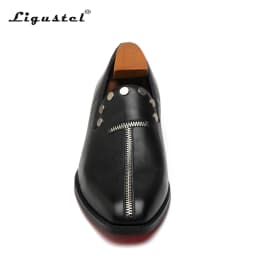 Ligustel Men Original Designer Black Leather Slip-on Shoe for Man Fashion Wedding Party Male Red Bottom Casual Loafers Plus Size