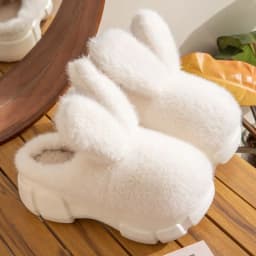 8 cm High Platform Furry Slippers Women's Winter Fluffy Ear Home Shoes Woman White Bunny Rabbit Slippers Woman House Clog Shoes