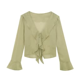 Winsleter Streetwear Clothes Chiffon Blouses Short Sleeve Shirts Ladies Sexy Ruffle V Necks Slim Thin Tops New T36918JM
