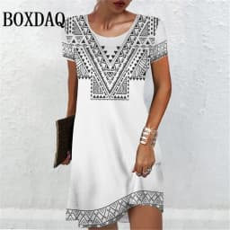 Women'S Short Sleeve Dresses Summer Women Clothing Vintage Flower Print Fashion A-Line Dress Casual Lady Loose Plus Size Dresses