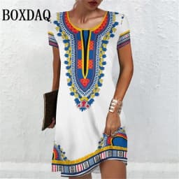 Women'S Short Sleeve Dresses Summer Women Clothing Vintage Flower Print Fashion A-Line Dress Casual Lady Loose Plus Size Dresses