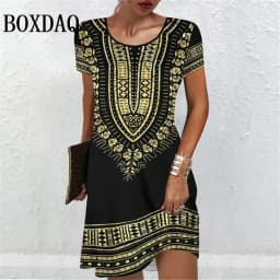 Women'S Short Sleeve Dresses Summer Women Clothing Vintage Flower Print Fashion A-Line Dress Casual Lady Loose Plus Size Dresses