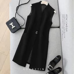 2024 Women's Casual Black Vest Women Clothing Spring Autumn Sleeveless Blazer Jacket Medium And Long Slim Female Waistcoat