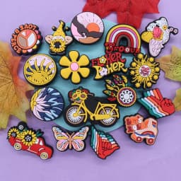 Good Quality 1-17pcs PVC Shoe Charms Sunflower Flowers Sunset Bicycle PVC Accessories Sandals Ornaments For Children DIY Present