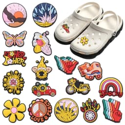 Good Quality 1-17pcs PVC Shoe Charms Sunflower Flowers Sunset Bicycle PVC Accessories Sandals Ornaments For Children DIY Present