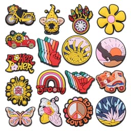 Good Quality 1-17pcs PVC Shoe Charms Sunflower Flowers Sunset Bicycle PVC Accessories Sandals Ornaments For Children DIY Present