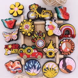 Good Quality 1-17pcs PVC Shoe Charms Sunflower Flowers Sunset Bicycle PVC Accessories Sandals Ornaments For Children DIY Present