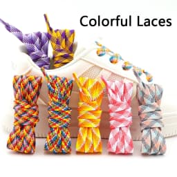 Flat Shoelaces for Sneakers Rainbow Shoelace Colorful Striped Shoe Laces for Woman Man Width 1CM Length 100/120/140/160CM 1 Pair
