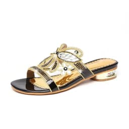 Summer Fashion Diamond Sandals Women's Crystal Mid Heel Butterfly Slippers Glitter Rhinestone Outdoor Anti-slip Beach Shoes