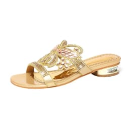 Summer Fashion Diamond Sandals Women's Crystal Mid Heel Butterfly Slippers Glitter Rhinestone Outdoor Anti-slip Beach Shoes