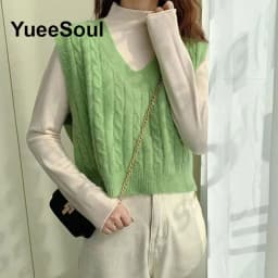 Green Knit Vest Printed Sleeveless Pullover Oversized Women Sweater Vest 2026 New Y2K Vintage Knitwear Women's Autumn Clothing
