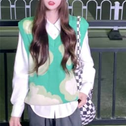 Green Knit Vest Printed Sleeveless Pullover Oversized Women Sweater Vest 2026 New Y2K Vintage Knitwear Women's Autumn Clothing