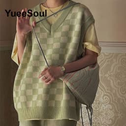 Green Knit Vest Printed Sleeveless Pullover Oversized Women Sweater Vest 2026 New Y2K Vintage Knitwear Women's Autumn Clothing