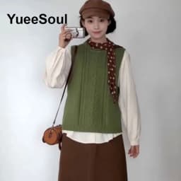 Green Knit Vest Printed Sleeveless Pullover Oversized Women Sweater Vest 2026 New Y2K Vintage Knitwear Women's Autumn Clothing