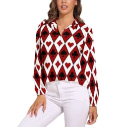 Poker Cards Print Blouse Female Card Suits Casual Loose Blouses Long-Sleeve Modern Shirt Printed Clothing Large Size