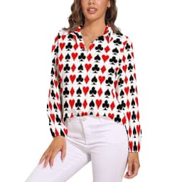 Poker Cards Print Blouse Female Card Suits Casual Loose Blouses Long-Sleeve Modern Shirt Printed Clothing Large Size