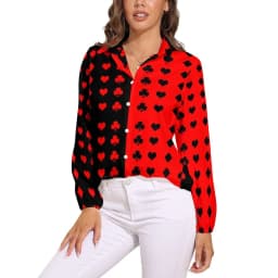 Poker Cards Print Blouse Female Card Suits Casual Loose Blouses Long-Sleeve Modern Shirt Printed Clothing Large Size
