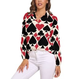 Poker Cards Print Blouse Female Card Suits Casual Loose Blouses Long-Sleeve Modern Shirt Printed Clothing Large Size