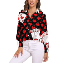 Poker Cards Print Blouse Female Card Suits Casual Loose Blouses Long-Sleeve Modern Shirt Printed Clothing Large Size