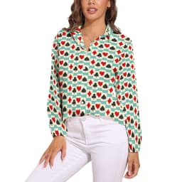 Poker Cards Print Blouse Female Card Suits Casual Loose Blouses Long-Sleeve Modern Shirt Printed Clothing Large Size