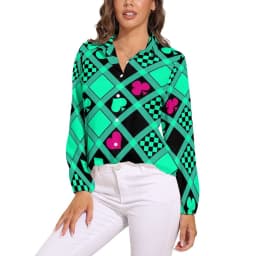 Poker Cards Print Blouse Female Card Suits Casual Loose Blouses Long-Sleeve Modern Shirt Printed Clothing Large Size