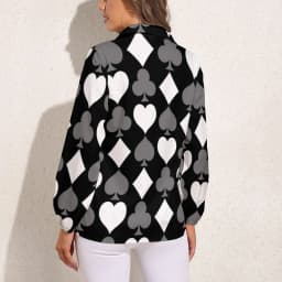 Poker Cards Print Blouse Female Card Suits Casual Loose Blouses Long-Sleeve Modern Shirt Printed Clothing Large Size