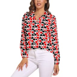 Poker Cards Print Blouse Female Card Suits Casual Loose Blouses Long-Sleeve Modern Shirt Printed Clothing Large Size