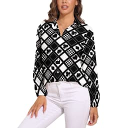 Poker Cards Print Blouse Female Card Suits Casual Loose Blouses Long-Sleeve Modern Shirt Printed Clothing Large Size