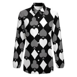 Poker Cards Print Blouse Female Card Suits Casual Loose Blouses Long-Sleeve Modern Shirt Printed Clothing Large Size