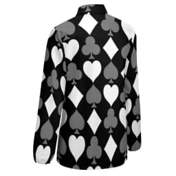 Poker Cards Print Blouse Female Card Suits Casual Loose Blouses Long-Sleeve Modern Shirt Printed Clothing Large Size