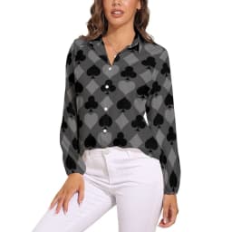 Poker Cards Print Blouse Female Card Suits Casual Loose Blouses Long-Sleeve Modern Shirt Printed Clothing Large Size