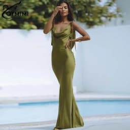 Oymimi Summer Green Slim Women's Dress Elegant Spaghetti Strap Open Back Dresses Casual Straight Floor-Length Dresses Streetwear