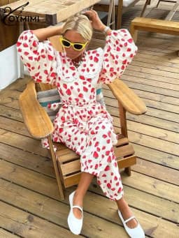 Oymimi Casual Pink Print 2 Piece Sets Women Outfit Elegant Lace Wrist Sleeve Peter Pan Collar Shirts And Ankle-Length Pants Sets