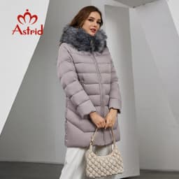 Astrid Women's Winter Parka Coats with Natural Fur Collar Hooded Belt Long Quilted Jackets Thick Warm Female Padded Overcoat