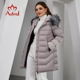 Astrid Women's Winter Parka Coats with Natural Fur Collar Hooded Belt Long Quilted Jackets Thick Warm Female Padded Overcoat