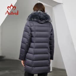 Astrid Women's Winter Parka Coats with Natural Fur Collar Hooded Belt Long Quilted Jackets Thick Warm Female Padded Overcoat
