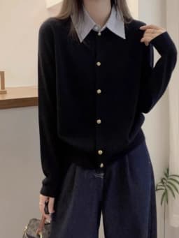 High-grade POLO shirt collar 100 pure cashmere knitted cardigan women's long-sleeved spring and autumn wool top base coat