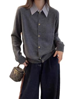 High-grade POLO shirt collar 100 pure cashmere knitted cardigan women's long-sleeved spring and autumn wool top base coat