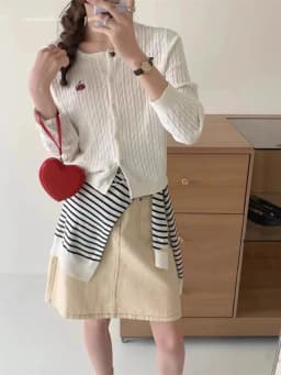 2024 new European station cherry embroidery 100% cashmere cardigan women's crewneck long sleeve wool knit sweater coat top