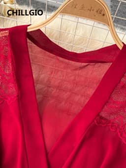 CHILLGIO Sexy Lace Patchwork Women Nightgowns V Neck Sash Nightie Nightwear Club Casual Fashion Loose Transparent Pajamas Dress