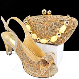 Fashion Design African Style Banquet Shoes And Bag Sexy High Heels And Full Diamond Dual Purpose Mini Bag Ladies Shoes