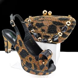 Fashion Design African Style Banquet Shoes And Bag Sexy High Heels And Full Diamond Dual Purpose Mini Bag Ladies Shoes
