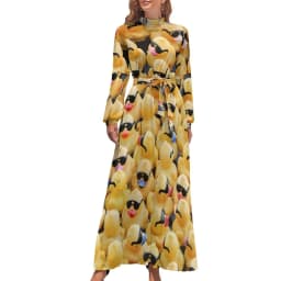 Rubber Ducks Print Dress Long-Sleeve Kawaii Animal Trendy Maxi Dress High Waist Korean Fashion Boho Beach Long Dresses Gift Idea