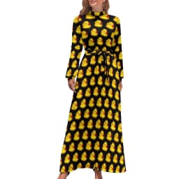 Rubber Ducks Print Dress Long-Sleeve Kawaii Animal Trendy Maxi Dress High Waist Korean Fashion Boho Beach Long Dresses Gift Idea