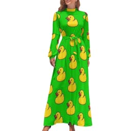 Rubber Ducks Print Dress Long-Sleeve Kawaii Animal Trendy Maxi Dress High Waist Korean Fashion Boho Beach Long Dresses Gift Idea