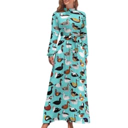 Rubber Ducks Print Dress Long-Sleeve Kawaii Animal Trendy Maxi Dress High Waist Korean Fashion Boho Beach Long Dresses Gift Idea