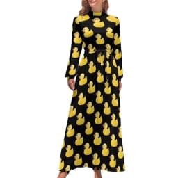 Rubber Ducks Print Dress Long-Sleeve Kawaii Animal Trendy Maxi Dress High Waist Korean Fashion Boho Beach Long Dresses Gift Idea