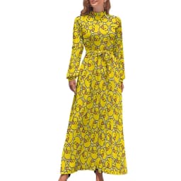 Rubber Ducks Print Dress Long-Sleeve Kawaii Animal Trendy Maxi Dress High Waist Korean Fashion Boho Beach Long Dresses Gift Idea