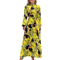Rubber Ducks Print Dress Long-Sleeve Kawaii Animal Trendy Maxi Dress High Waist Korean Fashion Boho Beach Long Dresses Gift Idea